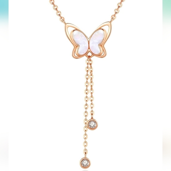 WDM Butterfly Pendant Sterling 925 White Gold Plated Adjustable Chain with CZ - Picture 9 of 9